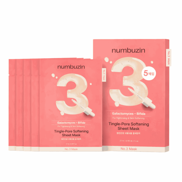 Numbuzin – No. 3 Tingle Pore Softening Sheet Mask, 1 Box, 5ea