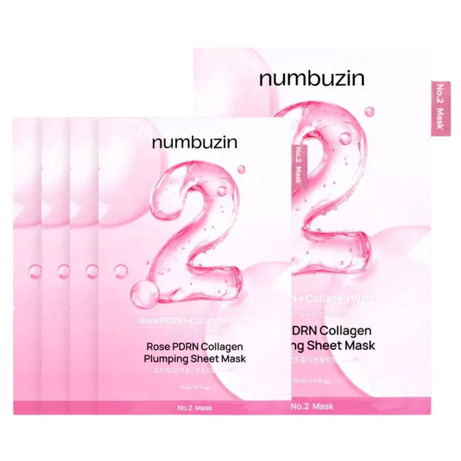 Numbuzin – No.2 Rose PDRN Collagen Plumping Sheet Mask, 1 Box, 33ml x 5ea